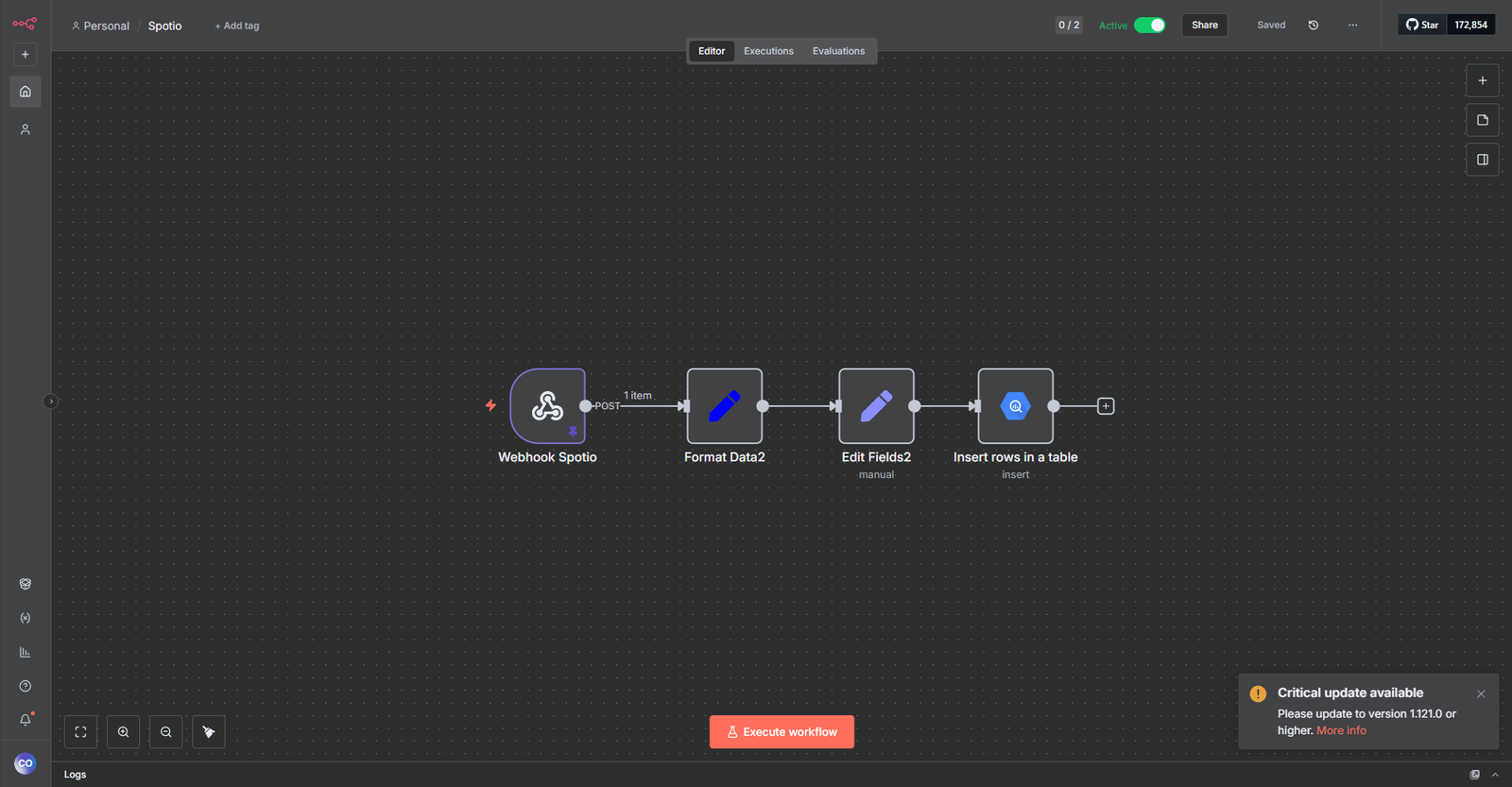 Webhook hacia BigQuery en n8n